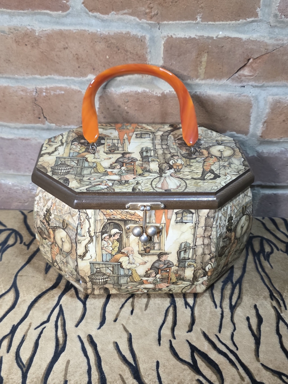 Rare Mid Century Anton Pieck Wooden Box Purse – Velvet Lined